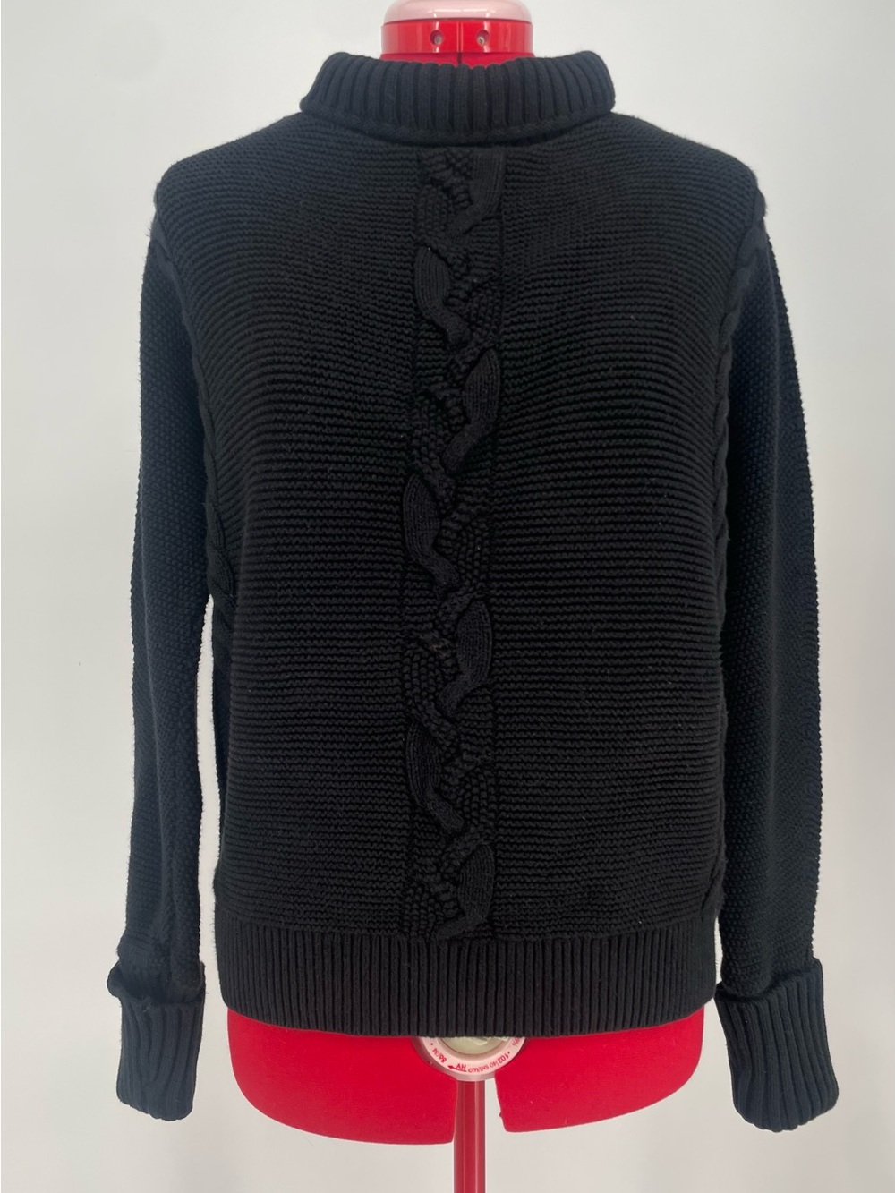 GAP 100% Cotton Black Chunky Cable Knit Fold-over Cuff Mock Neck Sweater